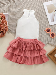 2pcs Baby Girls Lace Halter Top & Bowknot Skirt Set