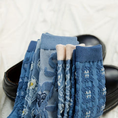 5 Pairs Floral Print Crew Socks - Comfy & Breathable Stockings
