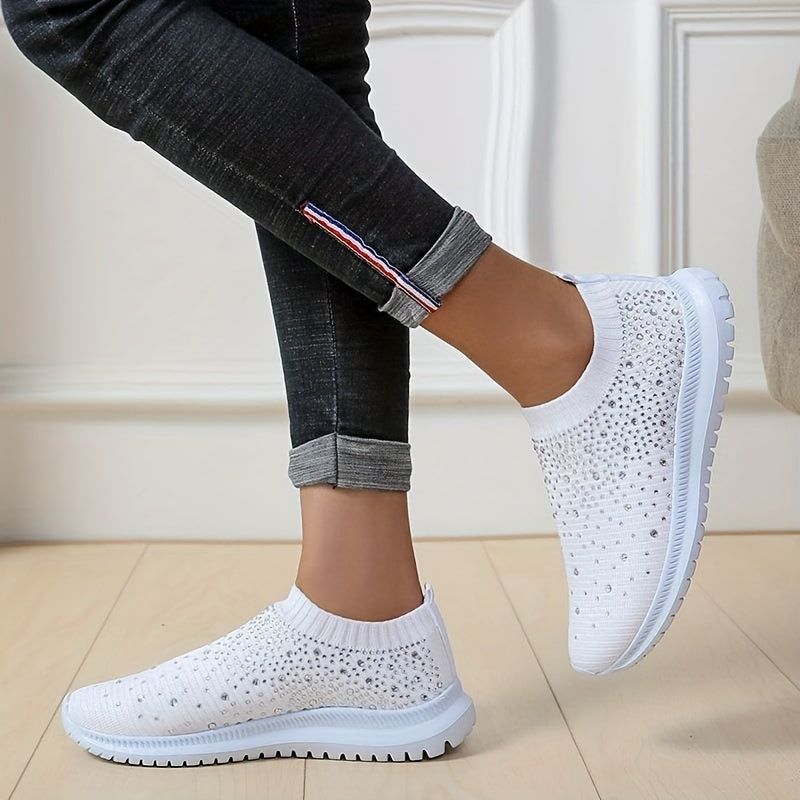 Women's Rhinestone Sock Sneakers Low Top Slip On Shoes