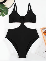 Sexy Swimsuit Women's Cut Out Waist Ribbed Knit One Piece Bathing Suit
