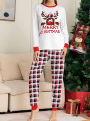 Christmas Pajamas Set Women's Elk Print Tee & Plaid Pants