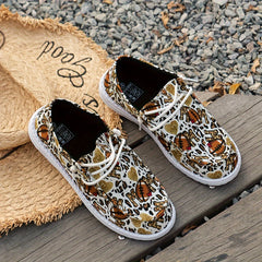 Leopard Rugby & Love Heart Graffiti Flat Shoes Women Slip On Casual