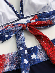 American Flag Print Bikini Set Glitter 2 Piece Swimwear