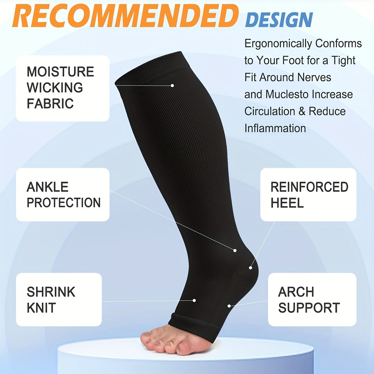 4 Pairs Open Toe Copper Compression Socks 15-25 mmHg