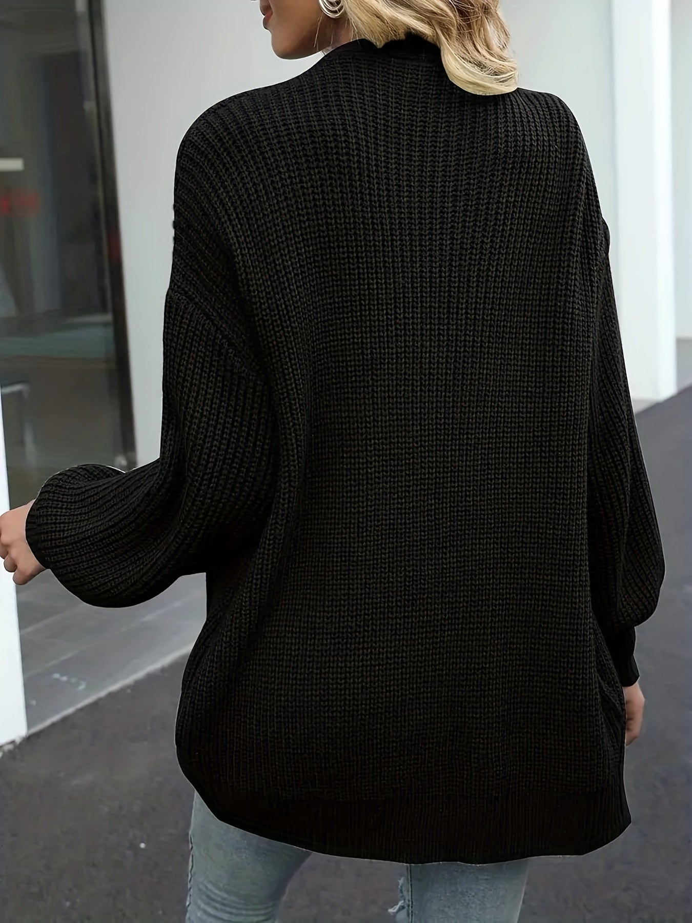Solid Knit Cardigan Open Front Long Sleeve Sweater Women's Clothing