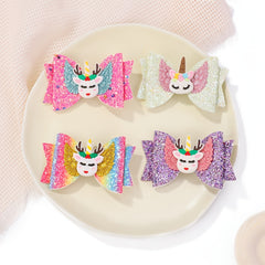 Cartoon Sequins Unicorn Bow Hair Clip for Girls