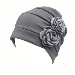 Double Rose Decor Turban Cap Elastic Head Wrap Lightweight