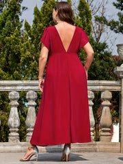 Solid Butterfly Sleeve Round Neck Maxi Dress