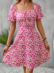 Floral Print Square Neck Dress Short Sleeve Spring Summer Women's Clothing