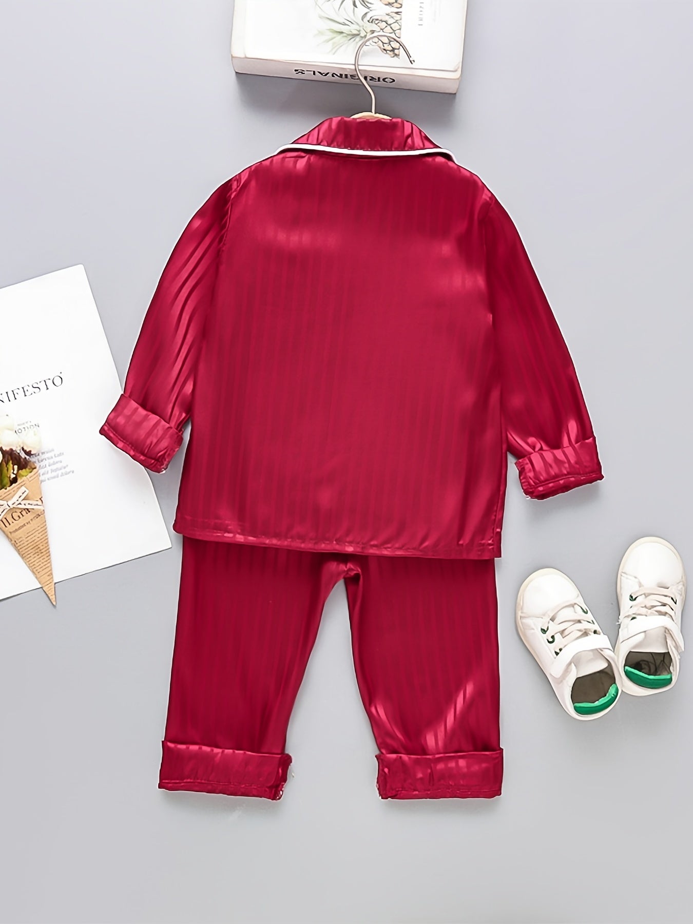 Girls 2pcs Button Down Long Sleeve Top & Pants Set