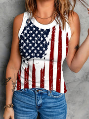 American Flag Print Tank Top Casual Contrast Trim Crew Neck Tank Top