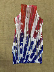 Star Flag Print Hollow Out Dress V Neck See Through Crochet Split Cover Up Dress