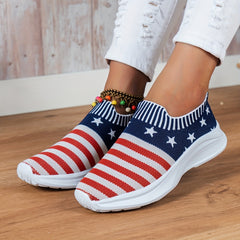 Women's Flag Pattern Sock Sneakers Low Top Slip On Knit Shoes