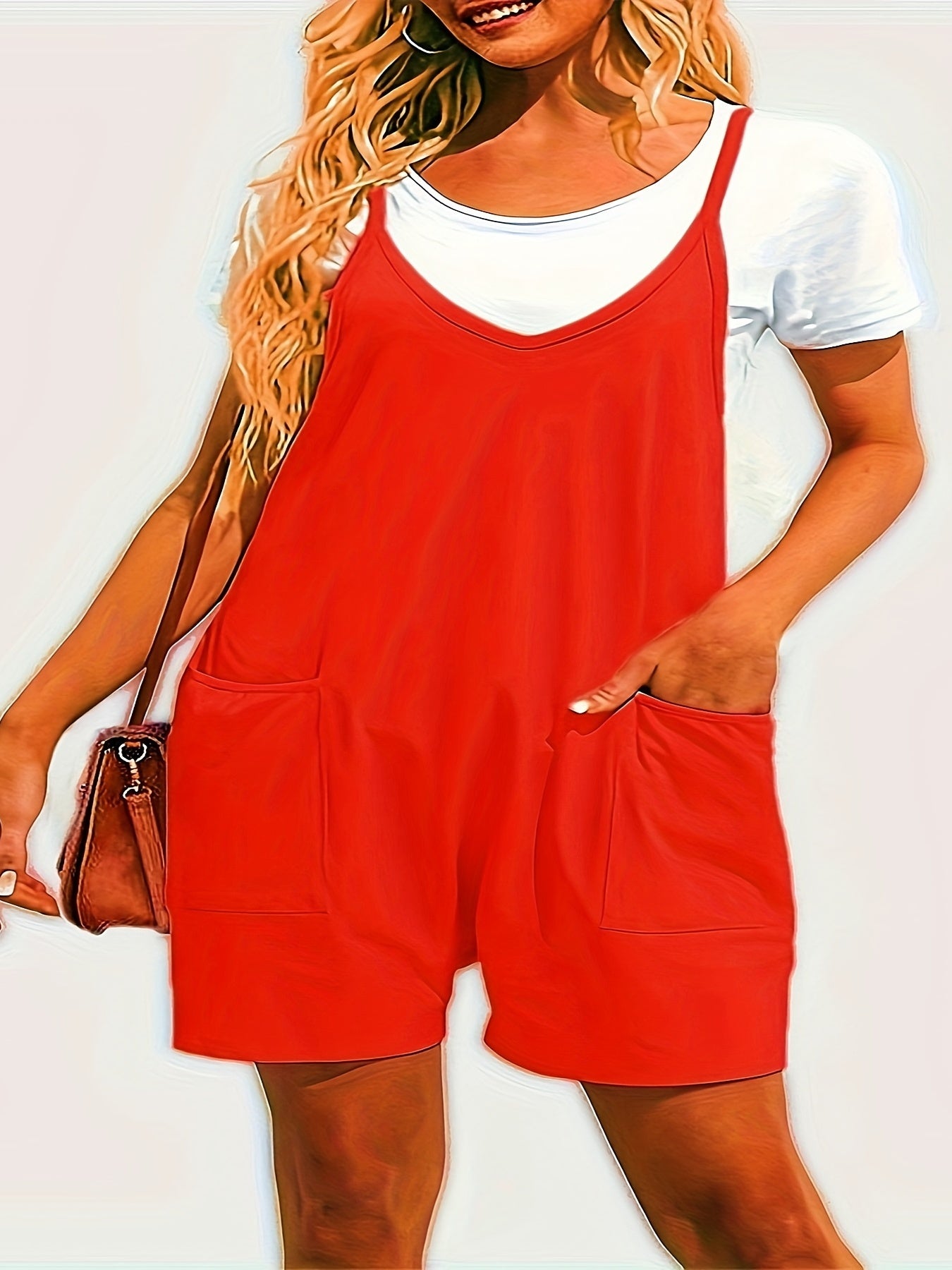 V Neck Romper With Pockets