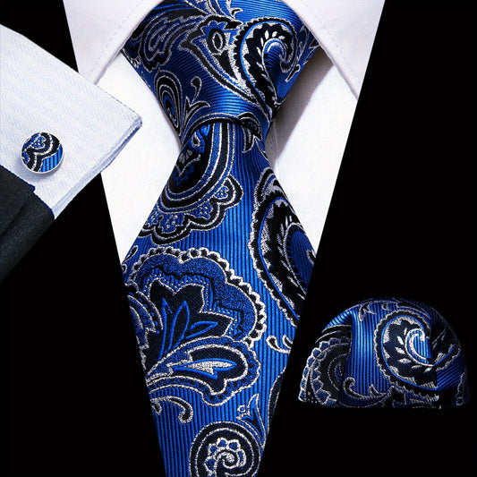 Barry Wang Men's Paisley Jacquard Tie Pocket Square Cufflinks Set