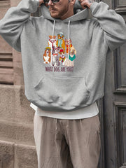 Cartoon Dogs Print Hoodies For Men Graphic Sweatshirt With Kangaroo Pocket