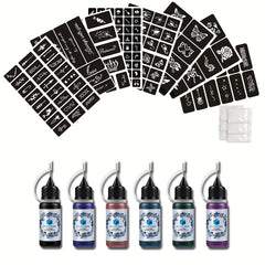 8 Sheets Tattoo Stencils & 6 Bottles Ink Set