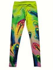 Animal Feather Print High Waist Yoga Legging Women's Activewear