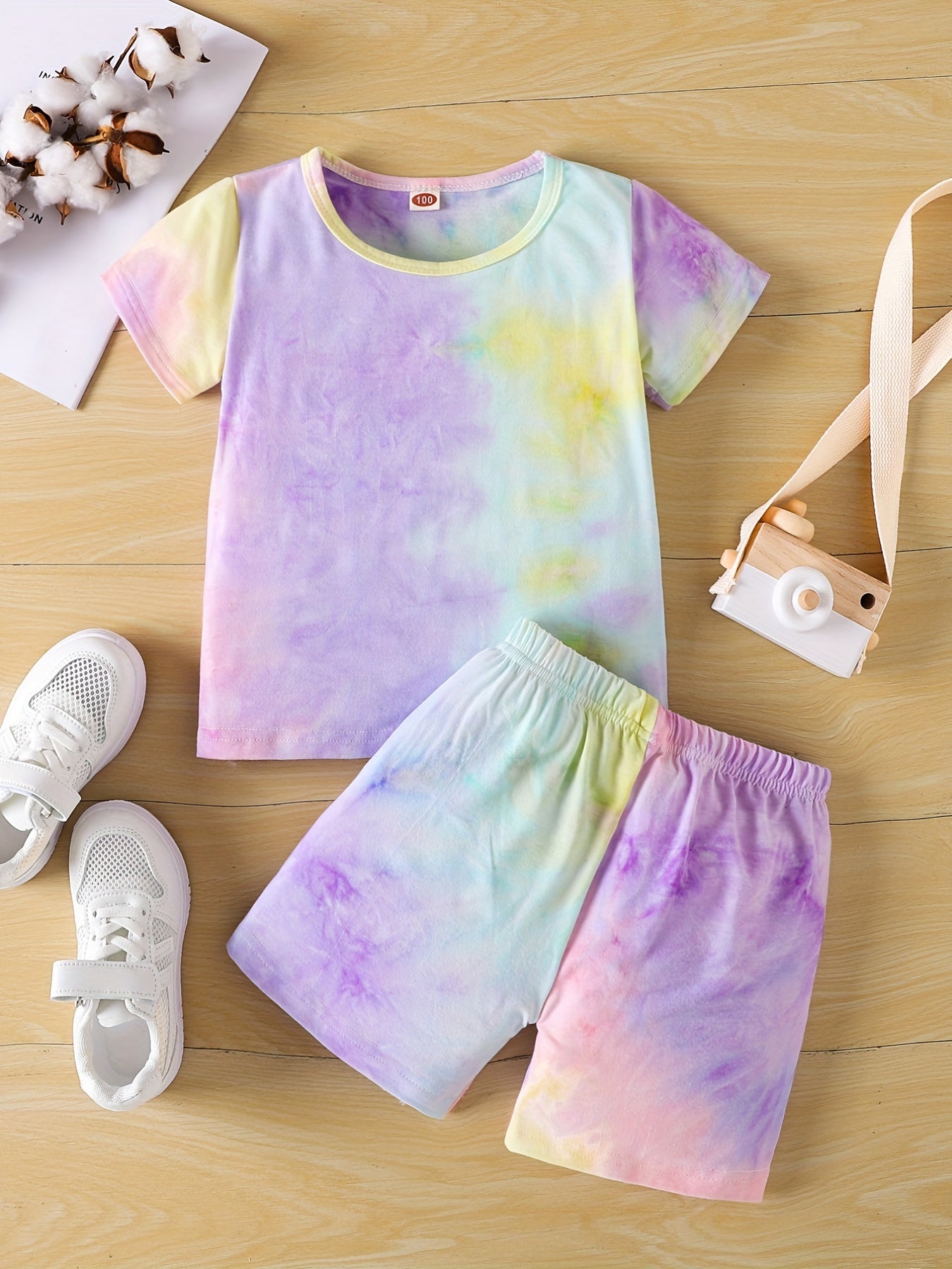 2pcs Girls Tie Dye T Shirts & Shorts Set Kids Summer Clothes