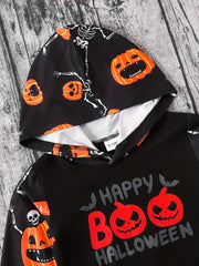 Halloween Luminous Pumpkin & Letter Print Hooded Romper Baby Set