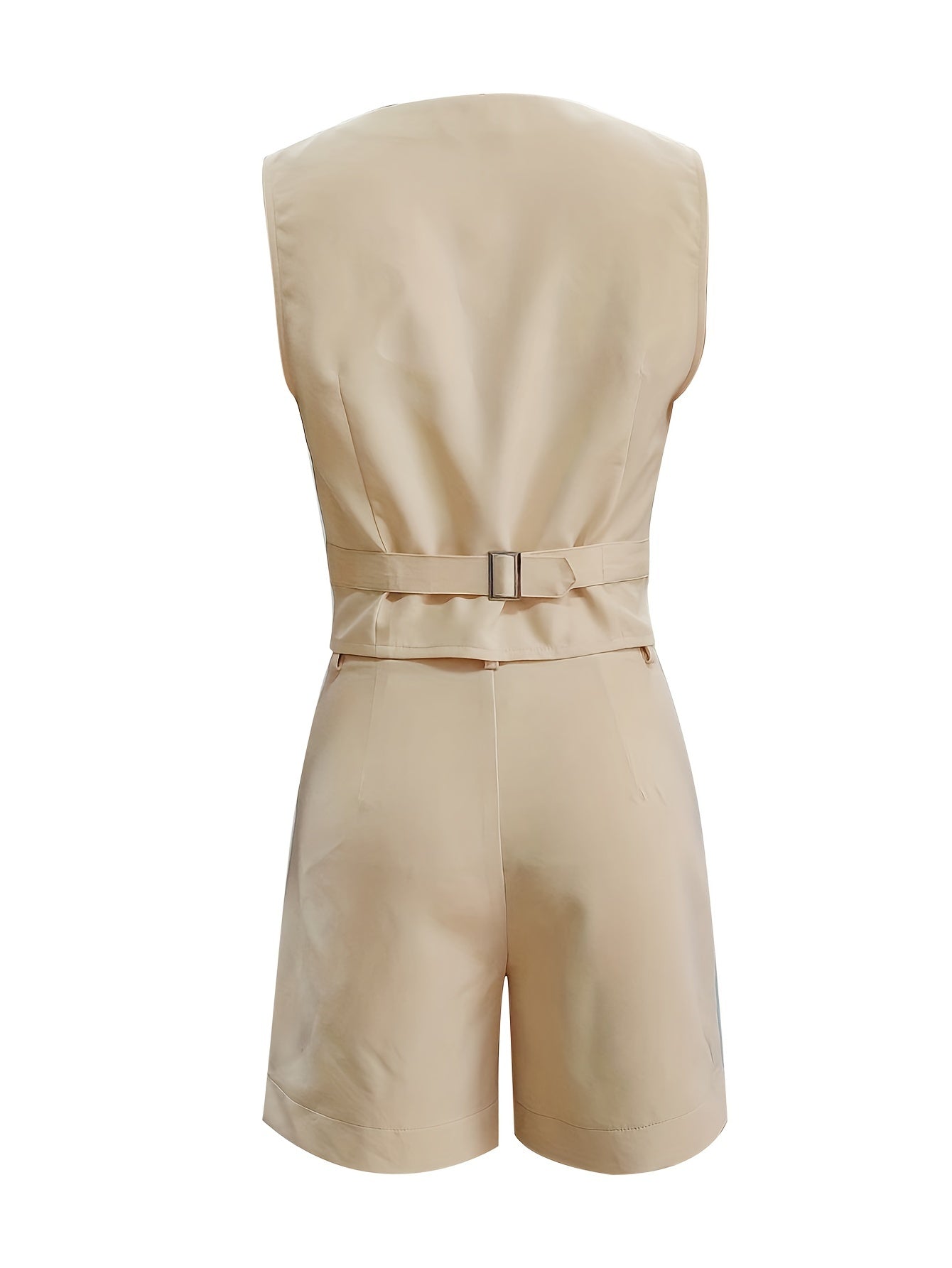 Preppy Solid Two-piece Set Sleeveless Vest & Pleated Shorts
