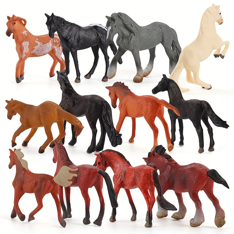 12 Horse Model Sets Realistic Dual Styles Painting 3D Details Toys