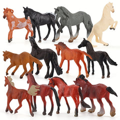 12 Horse Model Sets Realistic Dual Styles Painting 3D Details Toys