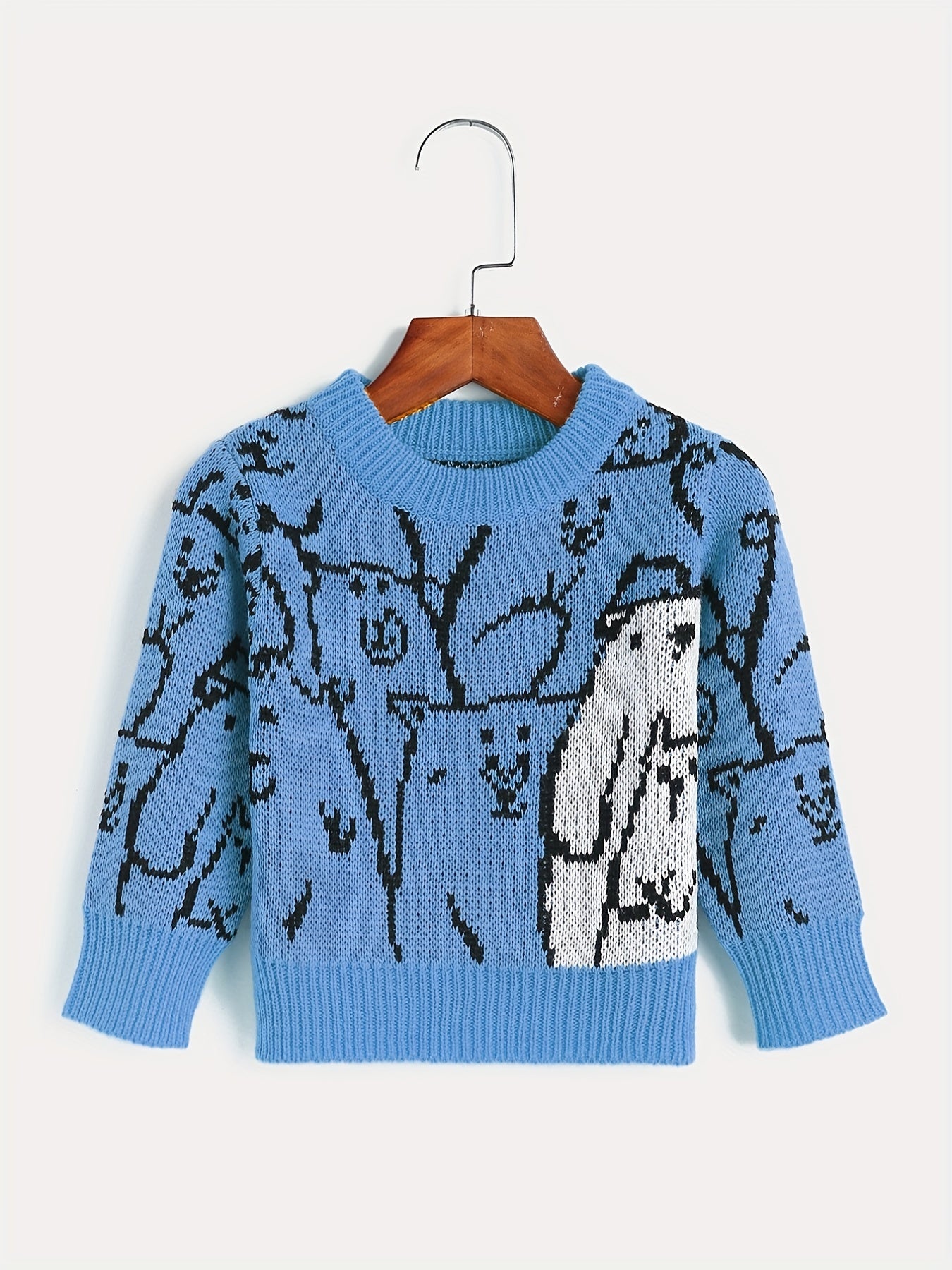 Kids Jacquard Long Sleeve Knitted Pullover Sweater