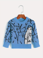 Kids Jacquard Long Sleeve Knitted Pullover Sweater