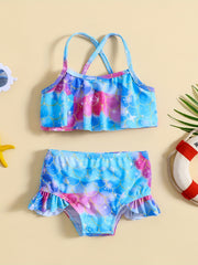Girls Fish Scale Cami Top & Ruffled Shorts Swimsuit Set for Beach & Pool