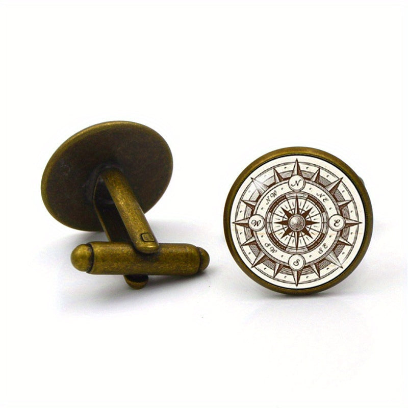 Retro Compass Time Cufflinks Tie Clip Set
