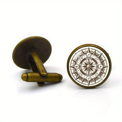 Retro Compass Time Cufflinks Tie Clip Set