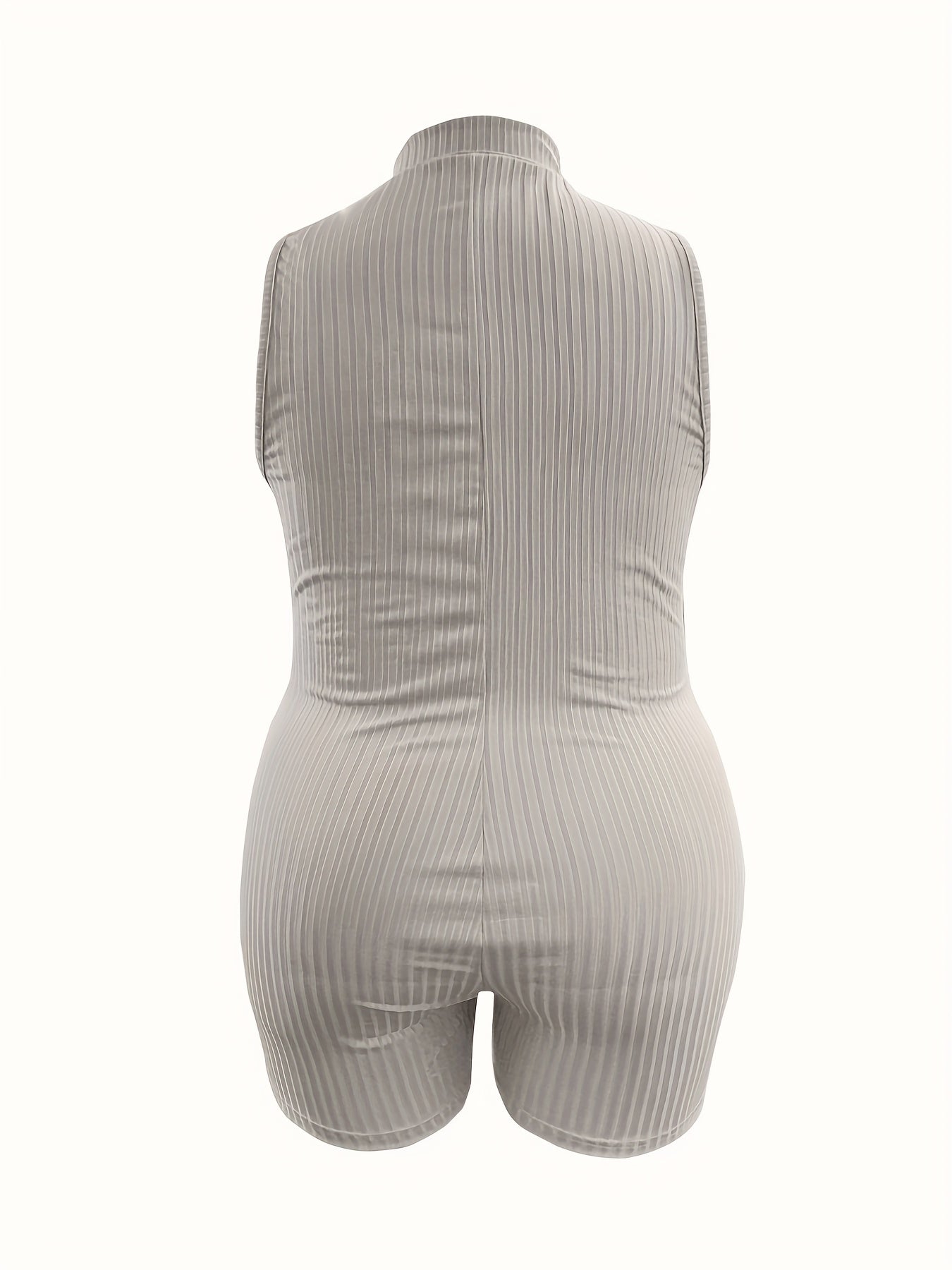 Solid Ribbed Zipper Mock Neck Skinny Romper