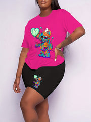 Women's Plus Bear Print Top & Shorts 2 Piece Set