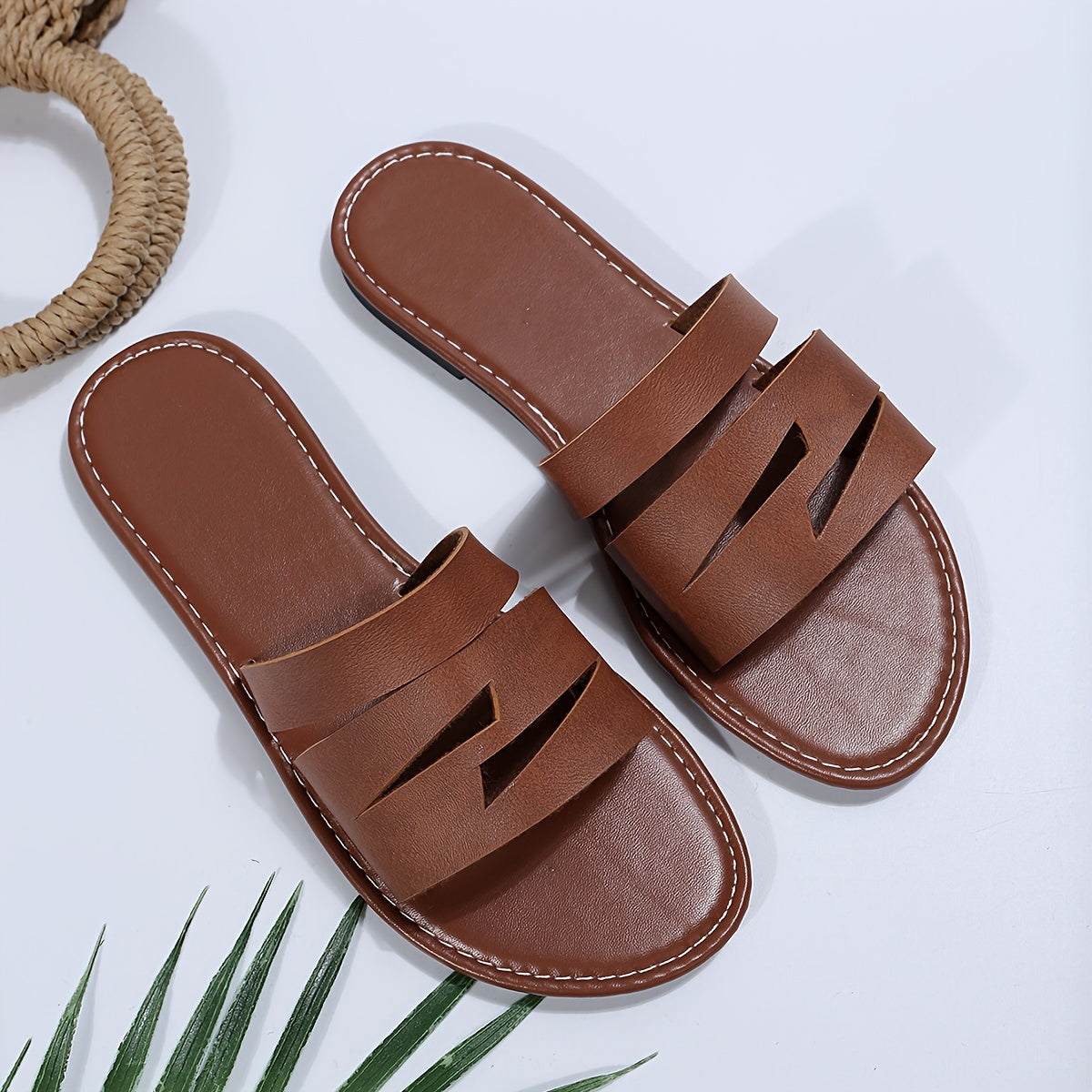 Women's Hollow Out Strap Sandals Faux Leather Open Toe Slippers