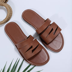 Women's Hollow Out Strap Sandals Faux Leather Open Toe Slippers