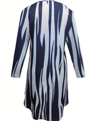 Brush Print Long Sleeve V Neck Dress