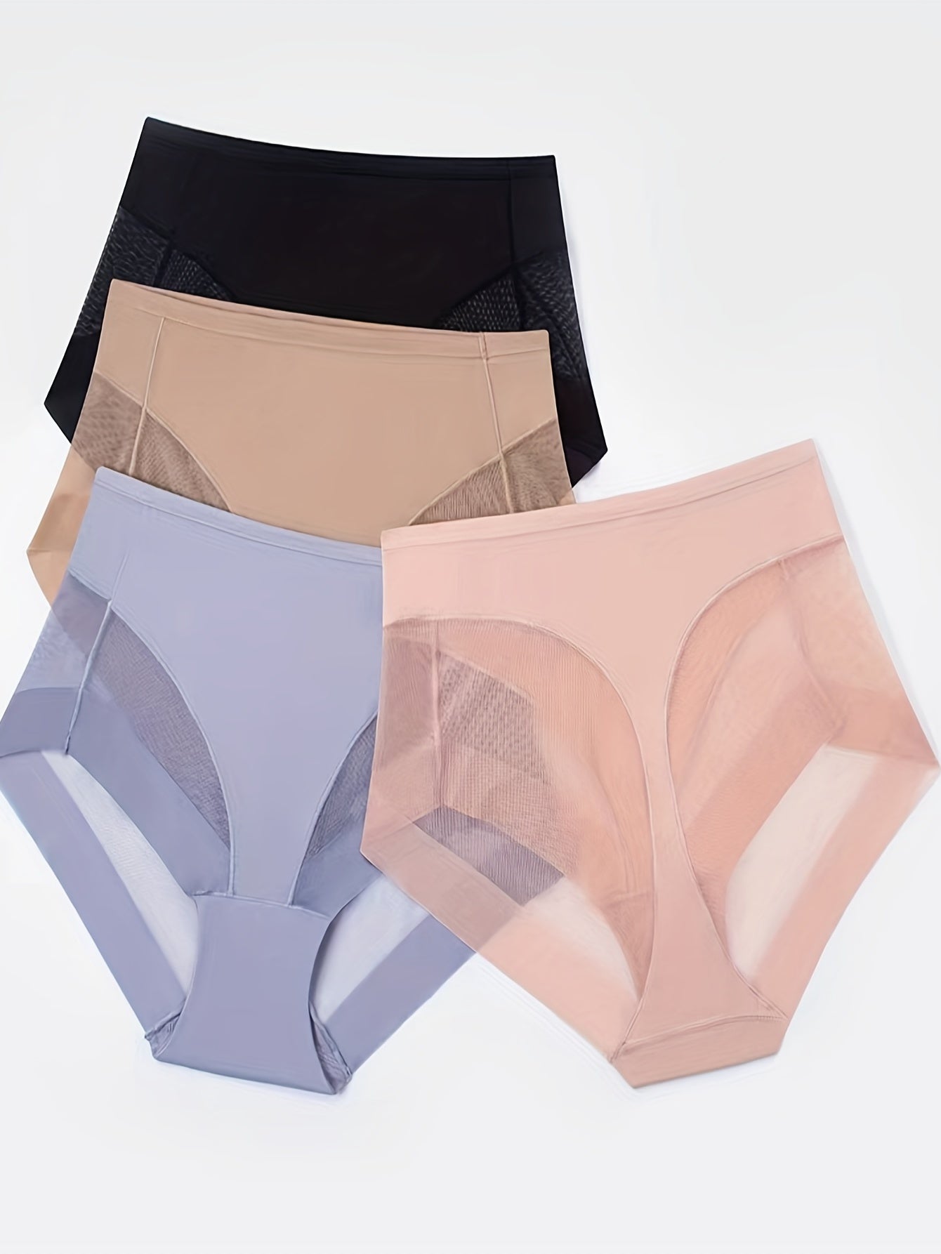 4pcs Mesh Stitching Briefs Comfy & Breathable Intimates Panties