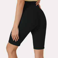 High Waist Biker Shorts Stretchy Pockets Knee Length Yoga Pants