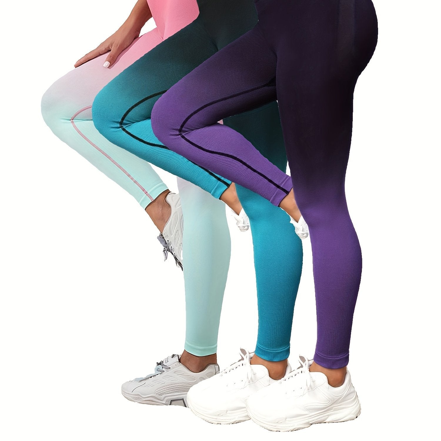 3pcs Gradient Butt Lifting Yoga Pants Running Fitness Leggings