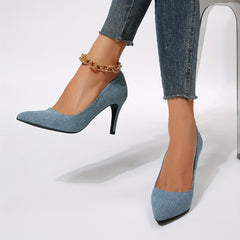 Women's Denim Stiletto Heels Point Toe Work Pumps