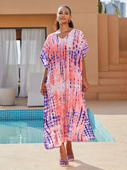 Tie Dye Stripe Print V Neck Maxi Beach Cover Up