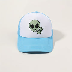 Alien Print Baseball Cap Mesh Trucker Hat Casual Adjustable Sunscreen Sports Hat