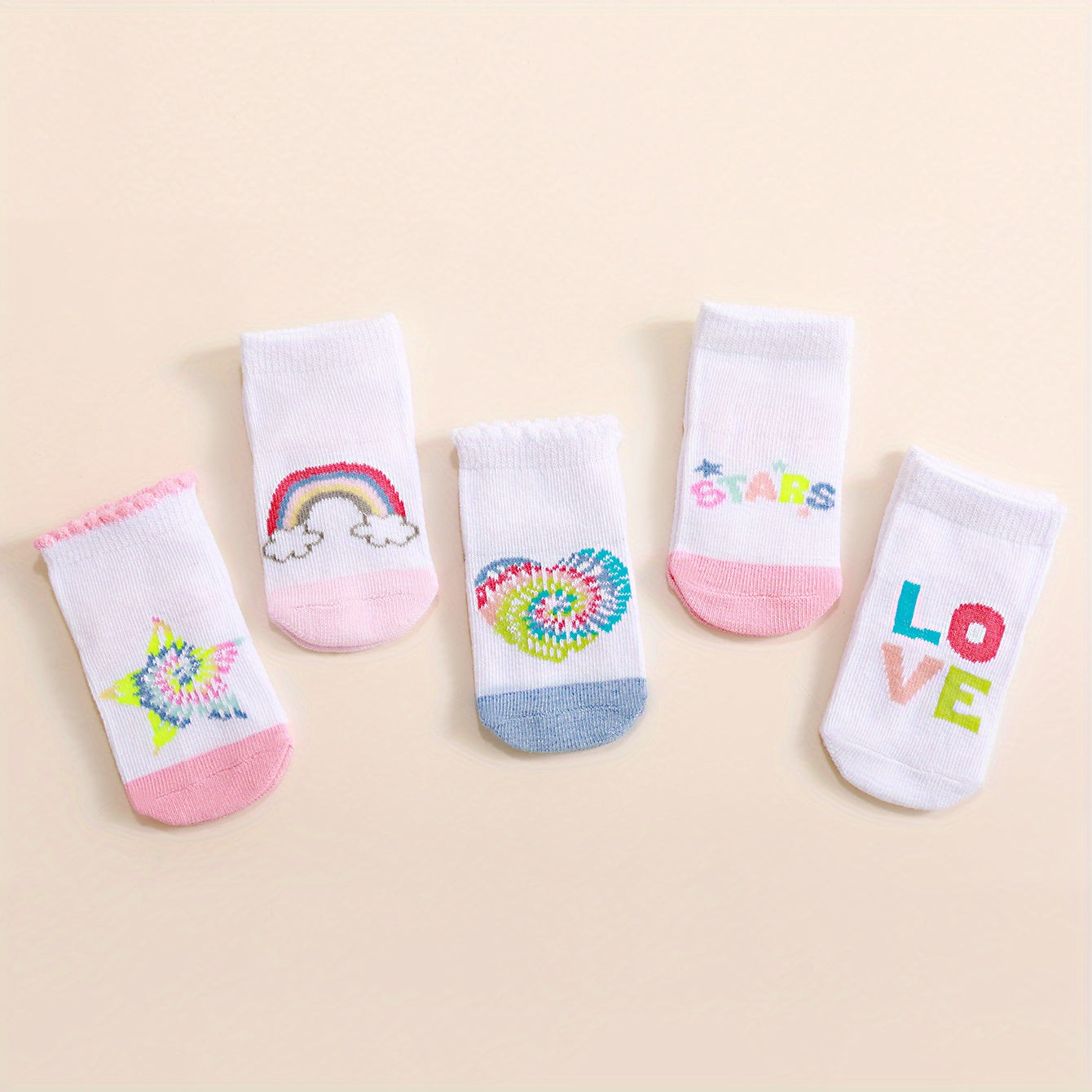 5 Pairs Baby Love Pattern Socks for Toddlers 0-12 Months