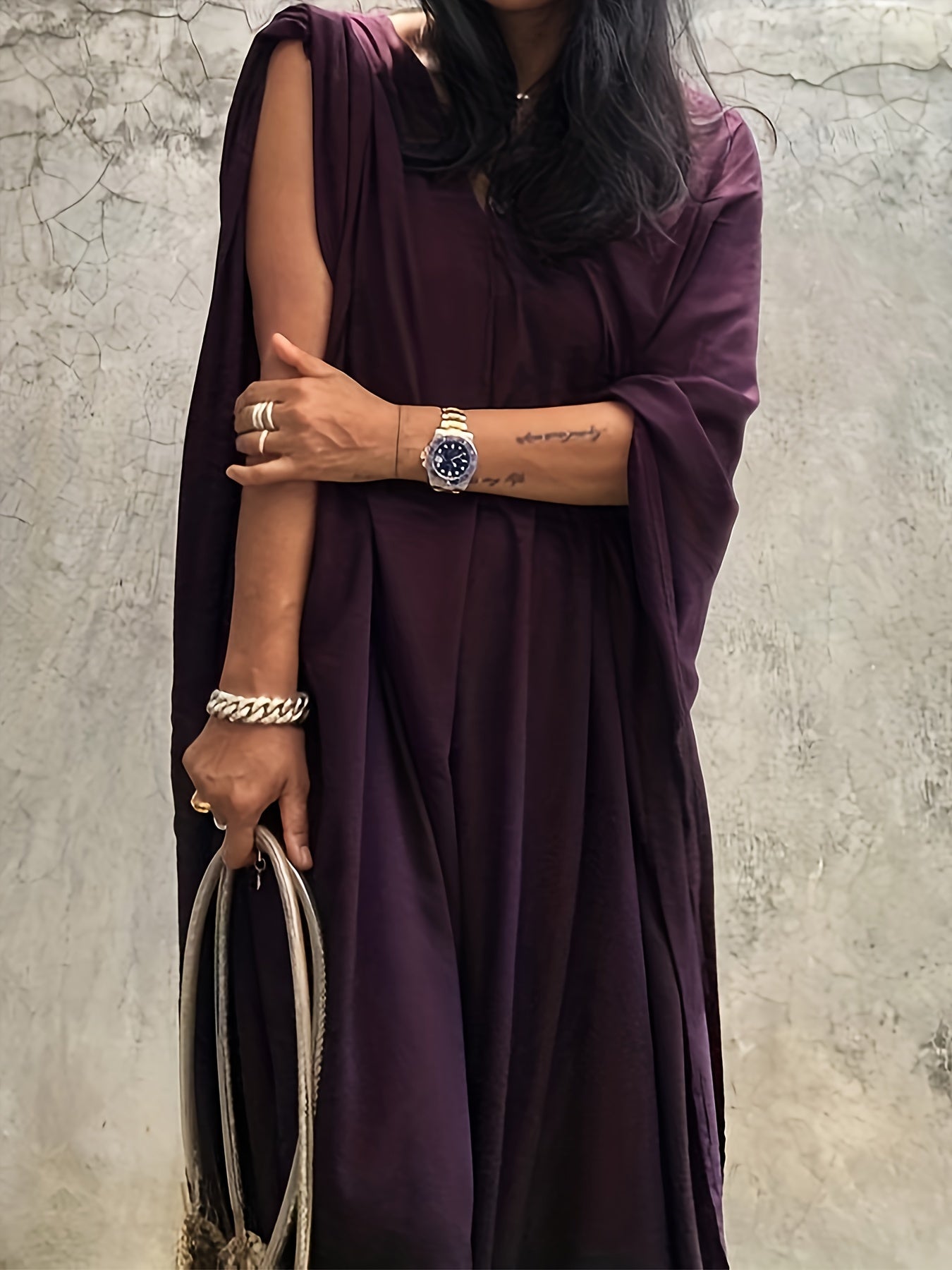 Vacay Cover Up Women's Plus Solid Batwing Sleeve V Neck Maxi Split Kaf
