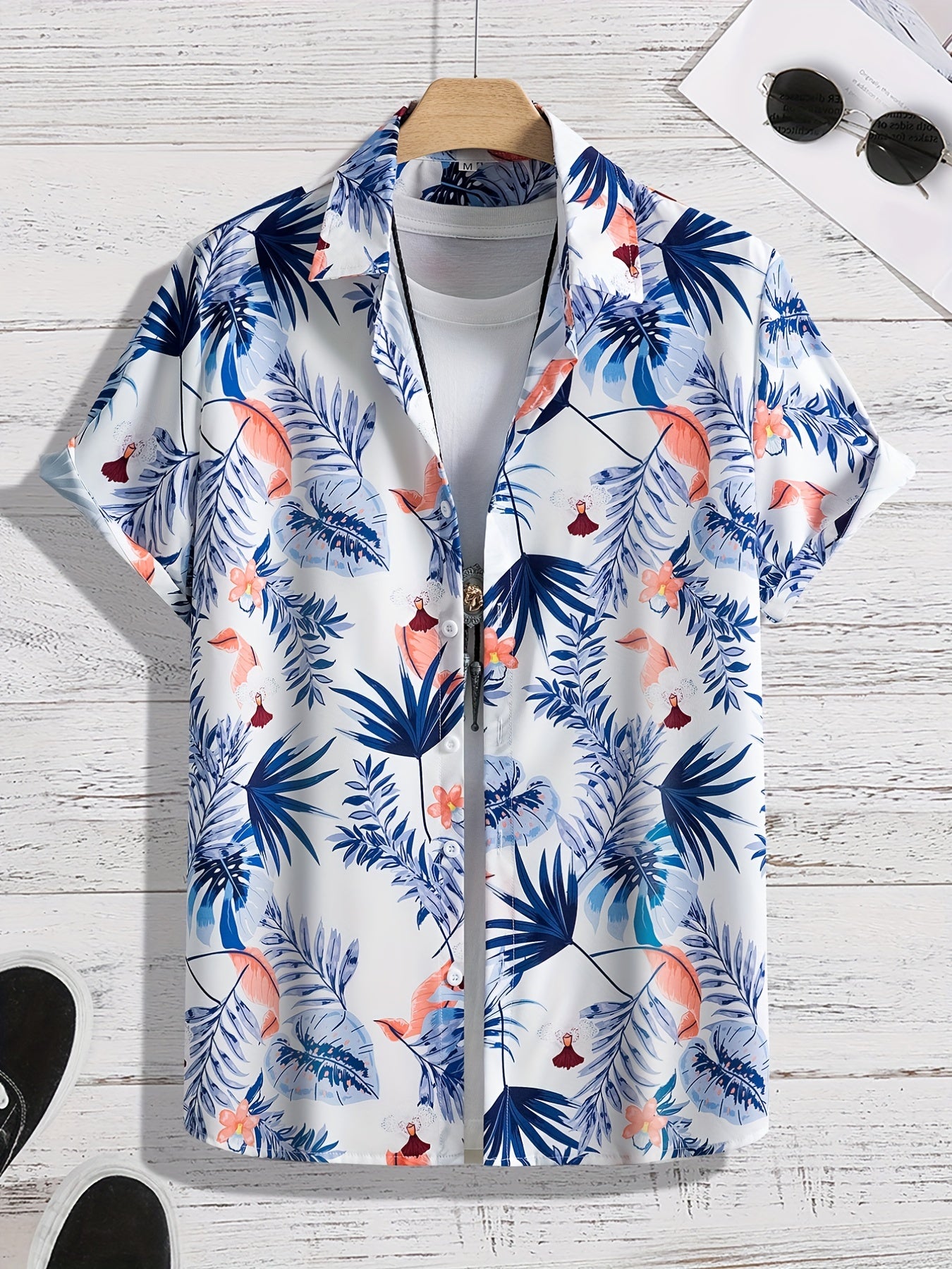 Flower And Leaf Pattern Men's Hawaiian Shirt