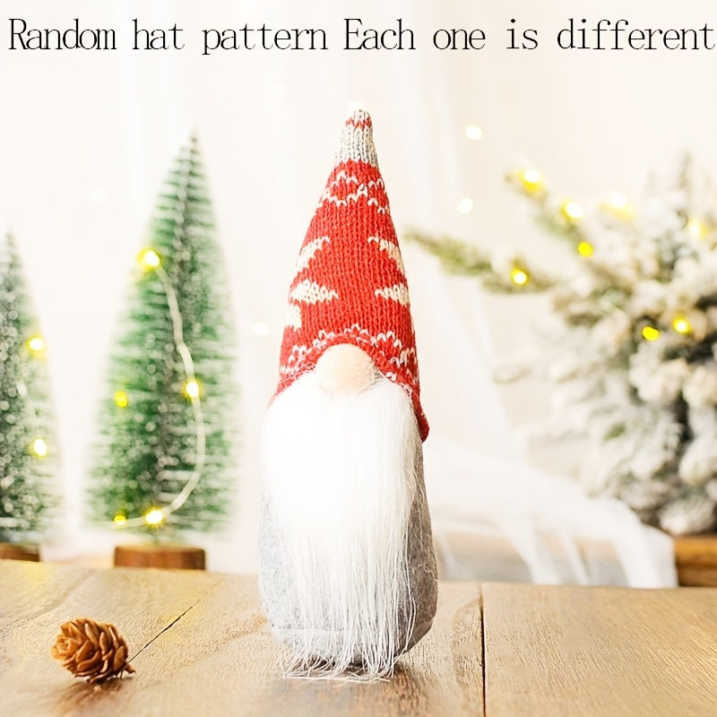 Christmas Gnome Ornament Knit Hat Mini Santa Long Beard Holiday Home Decor