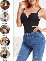Tummy Control Bodysuit Shapewear V Neck Jumpsuits with Built in Bra