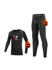 2pcs Kids Compression Sets Santa Print Fleece Crew Neck Pullov