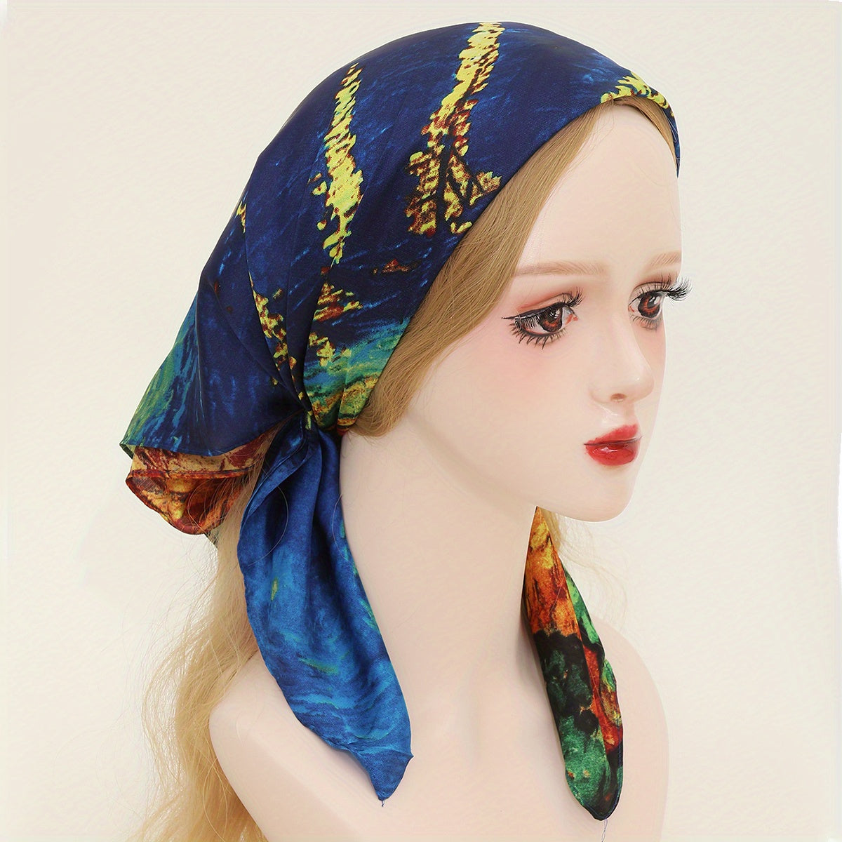 Vintage Starry Sky Print Bandana Silk Scarf Classic Head Wrap Turban